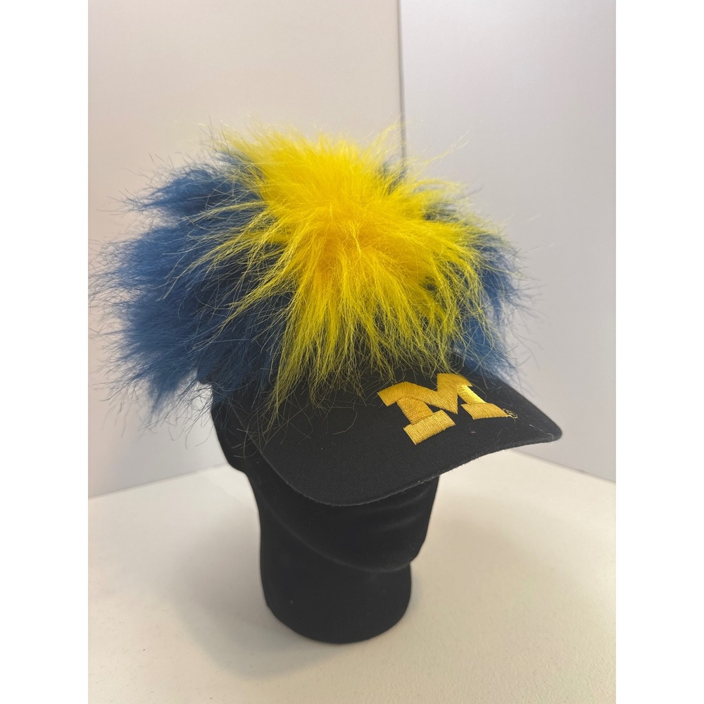 Baden Michigan Wolverines Flair Hair Visor Hat Blue Maize Faux Fur Adjustable